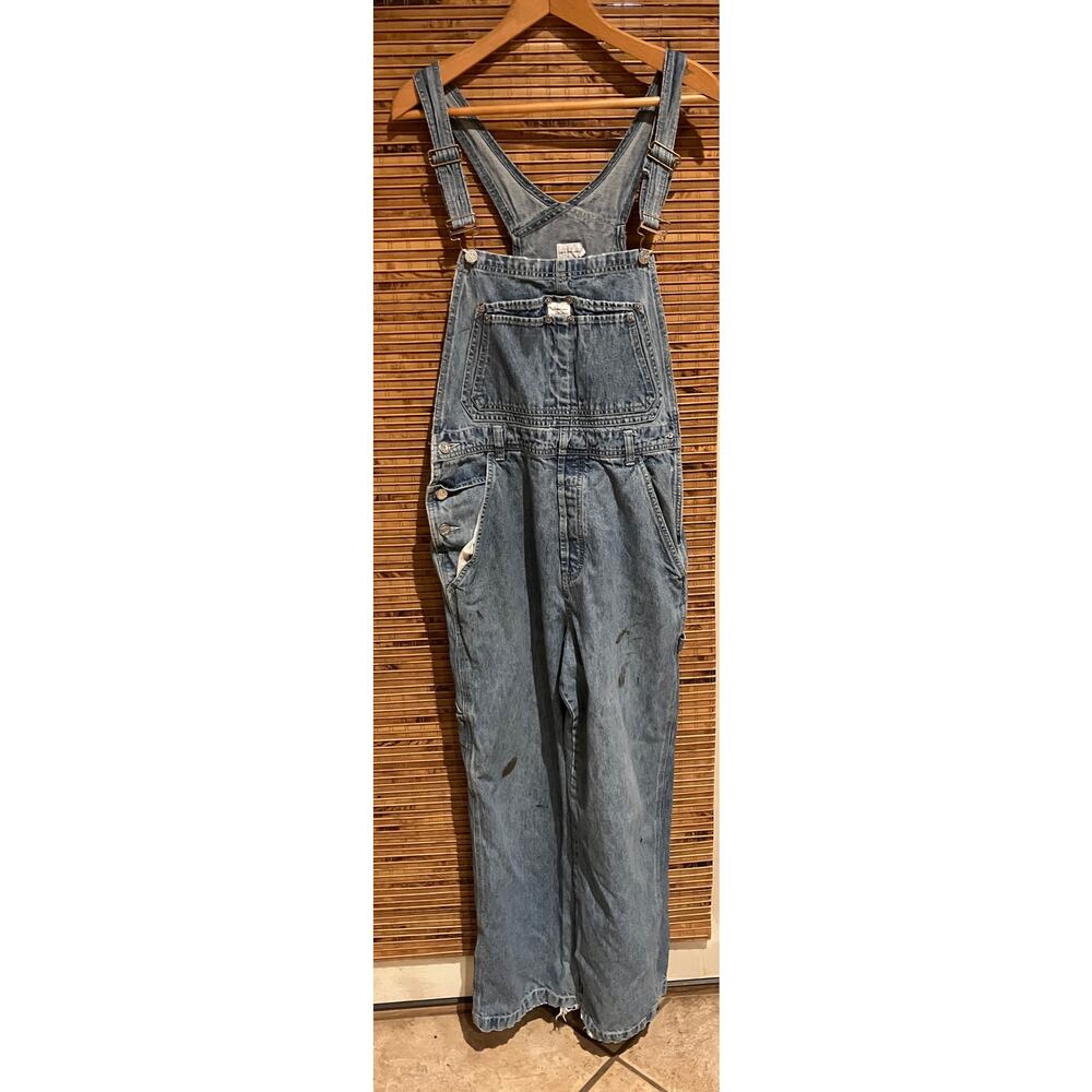 Calvin Klein Jeans Denim Overalls Large 100% Cotton Light Wash‎ Paint Marks VTG